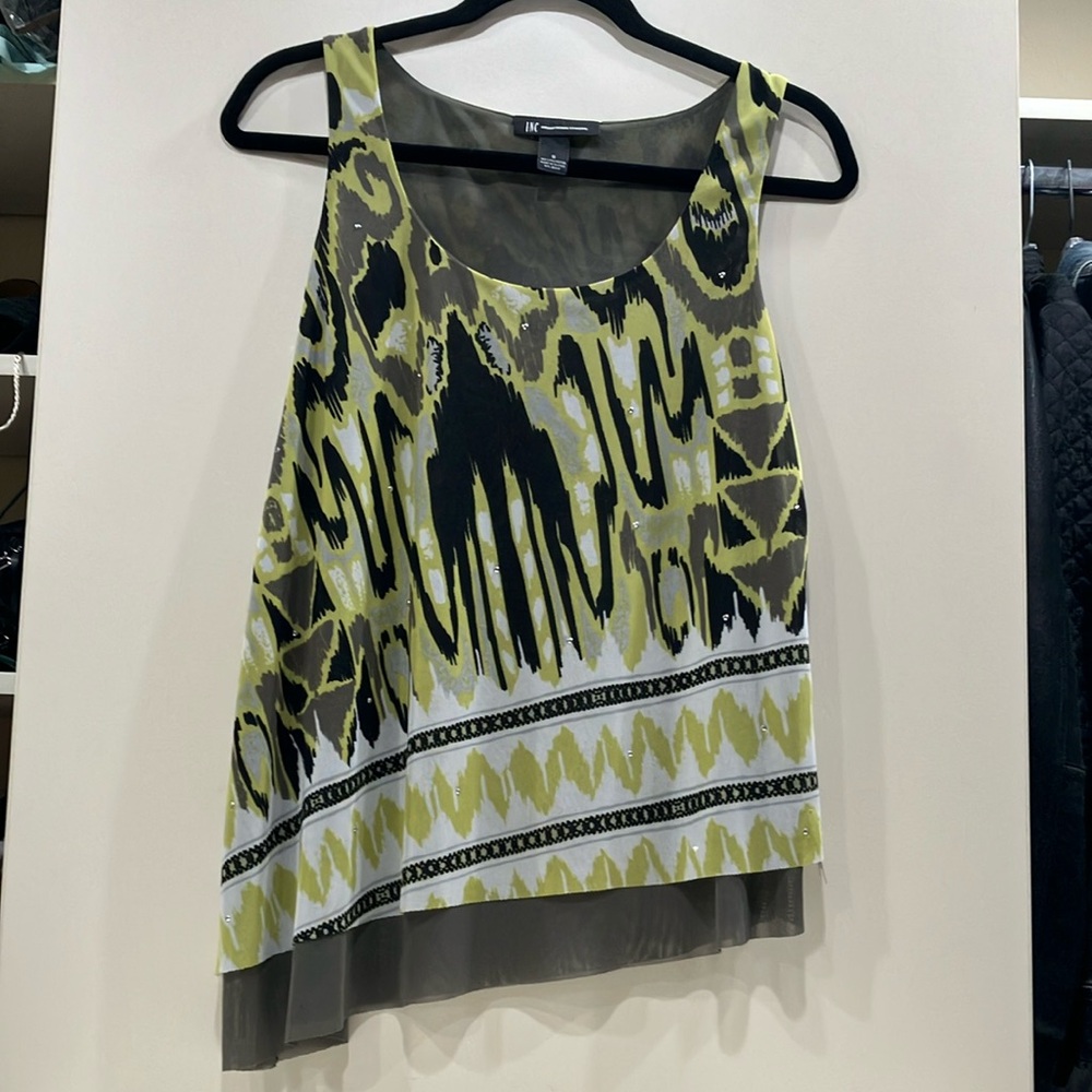 INC International Concepts Graphic Asymmetrical Green Tank Top